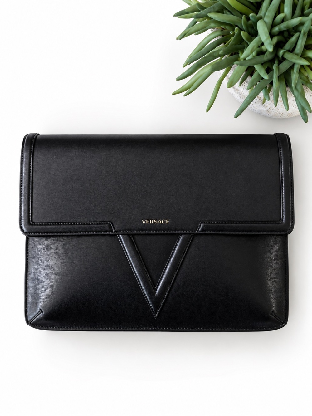 VERSACE - Leather Envelope Clutch Bag